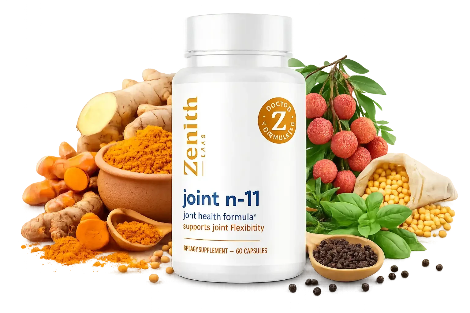 Joint N-11 bottle with botanical ingredient imagery